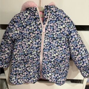 Kensie Girl Blue and Pink Floral Puffer Jacket